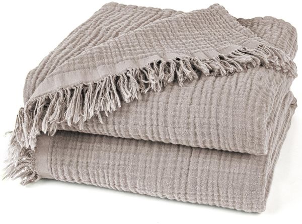 Pure Label Musselin Decke 130x170 cm - Oeko-Tex zertifizierte Kuscheldecke aus 100% Baumwolle | Musselin Wohn- & Kuscheldecke für Couch und Sofa in | 130x170 cm, Farbe der Decke Taupe