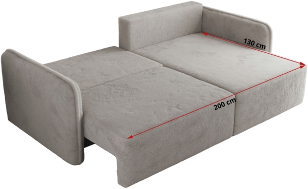 L-förmiges Ecksofa mit Armlehnen, für das Wohnzimmer, Schlaffunktion und Bettkästen, Wellenfeder am Sitz, losen Kissen - MESTO - Hellgrau Plüschstoff - rechte Seite Bild 7