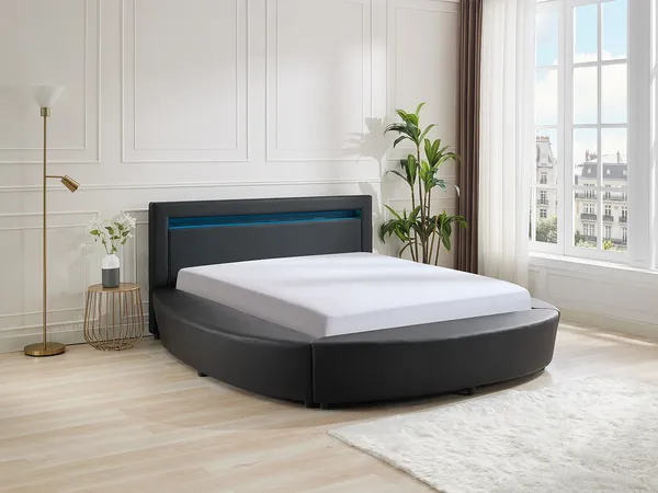 Vente-unique - ABULIS Bett Kunstleder Schwarz - B 259 cm x H 99 cm x L 213 cm