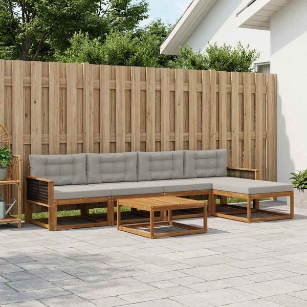 vidaXL Outdoor-Sofagarnitur mit Kissen 6 pcs Natur und Hellgrau 3382504