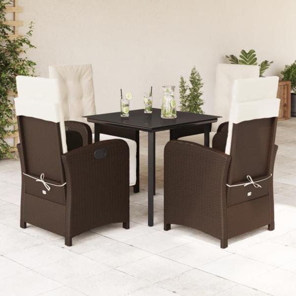 vidaXL 5-tlg. Garten-Essgruppe mit Kissen Braun Poly Rattan 3212342