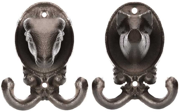 BigDean Garderobenhaken Mix Set Schwein & Schaf aus robusten Gusseisen anthrazit (BxH) 8,5x10cm - Tierkopf Kleiderhaken massiv für Garderobe –Wandhaken vintage für Innen & Außen