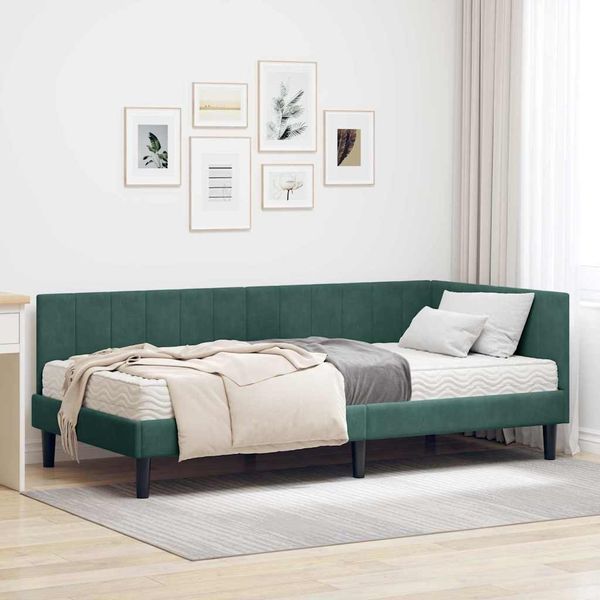 vidaXL Eckbettgestell mit Matratze mit Kopfteil 2 pcs Grün Samt 3393900