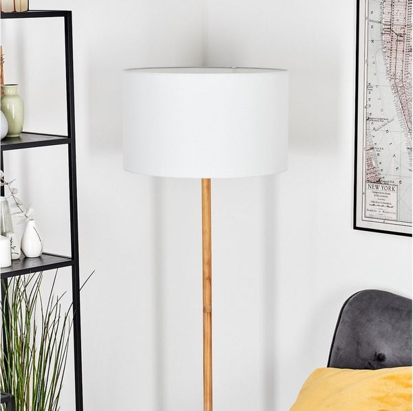 hofstein Stehlampe Stehlampe aus Metall/Holz im modernen Boho-Design, ohne Leuchtmittel, Stehleuchte mit Schirm aus Stoff und Fußschalter, Ø 50 cm, 184 cm, E27