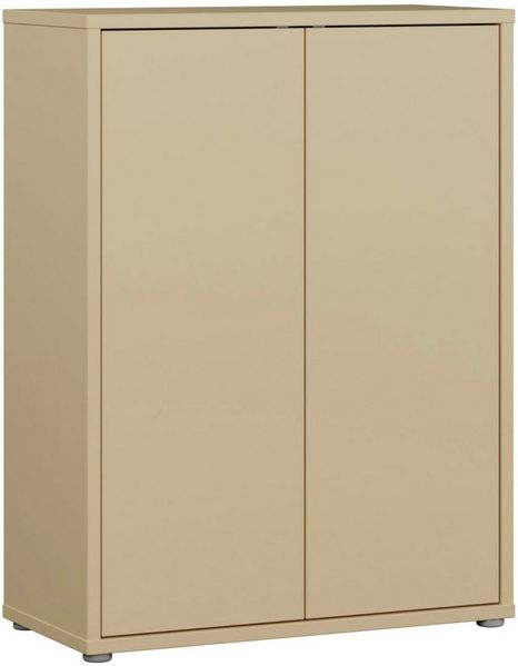 Forte ALICE SPRINGS Schuhschrank 70 80, modern-minimalistisch, 2-türig, Holzwerkstoff, Buttergelb, 74,5 cm breit x 99,1 cm hoch x 34,9 cm tief