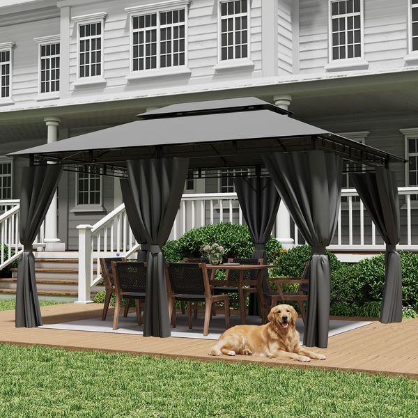 JUMMICO klappbarer Gartenpavillon mit Seitenwänden, Grau, 3x4 m