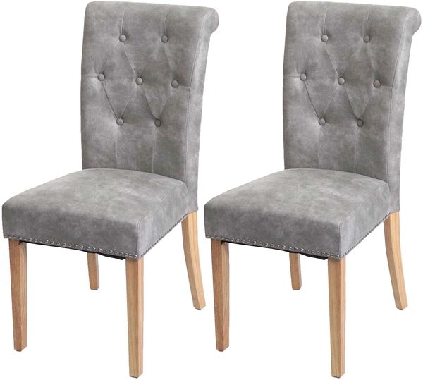 2er-Set Esszimmerstuhl Chesterfield II, Nieten ~ Stoff/Textil hellgrau, helle Beine