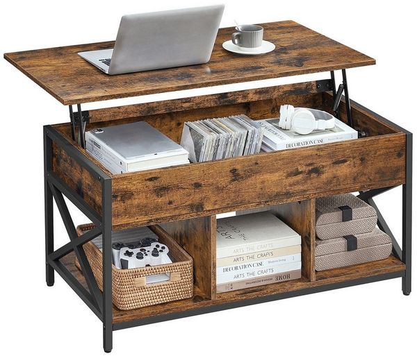 VASAGLE Couchtisch höhenverstellbarer Wohnzimmertisch, 50 x 100 x (46,5-62) cm, Stauraum