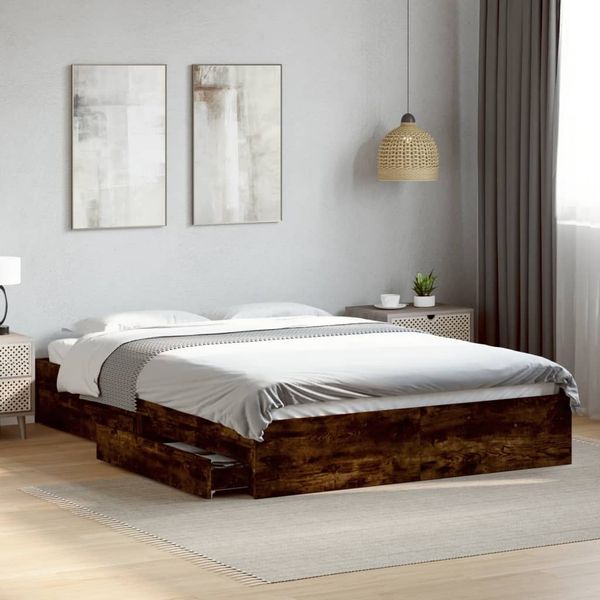vidaXL Bettgestell mit Schubladen Räuchereiche 160x200cm Holzwerkstoff 3280647