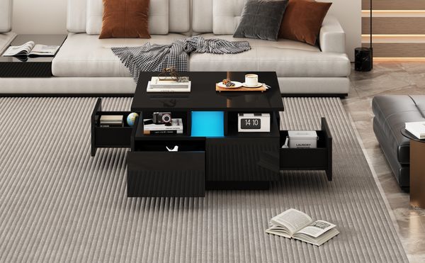 MODFU Couchtisch Würfelförmiger Kaffeetisch (Satztisch, Wohnzimmertisch, Beistelltisch, 1-St, mit 4 schubladen), mit LED licht, geometrische Design