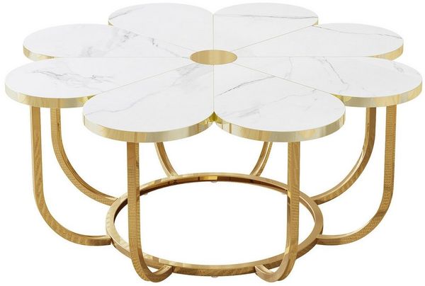 Tribesigns Couchtisch moderner Couchtisch in Blumenform mit Kunstmarmor-Tischplatte, 100 cm