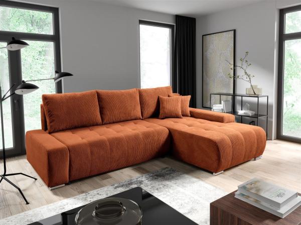 Ecksofa Sofa mit Schlaffunktion VOGAR Stoff Poso Rostbraun Ottomane Rechts