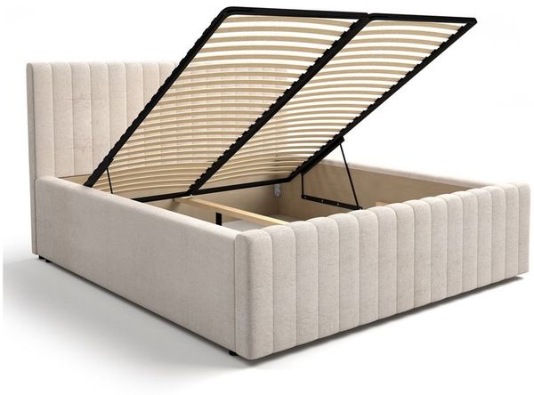 Lomadox Polsterbett BERNALDA-166, 180x200 cm Liegefläche in Beige mit Lattenrost und Bettkasten