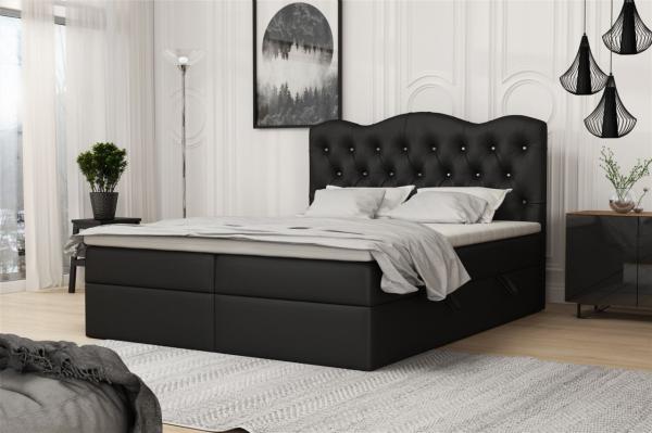 Boxspringbett Schlafzimmerbett LODOS 140x200cm Kunstleder Soft Schwarz