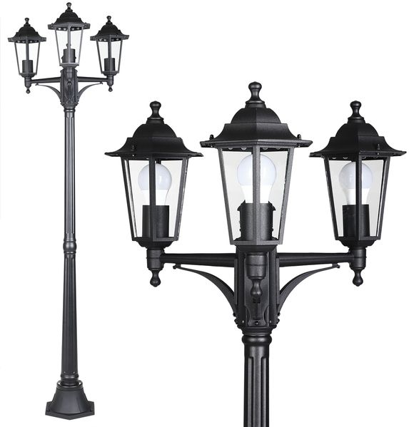 MONZANA® Außenleuchte, Laterne, 3-flammig, 176 cm, wetterfest, IP44, Aluminiumguss, Vintage-Kandelaber, Gartenleuchte & Wegeleuchte
