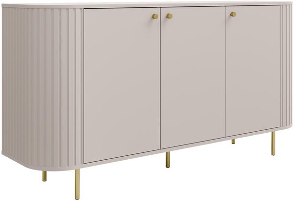 AX LIVING Kommode Halay Beige, 3 Türen Moderne Rillenstruktur 164,6 cm mit, runden Kanten