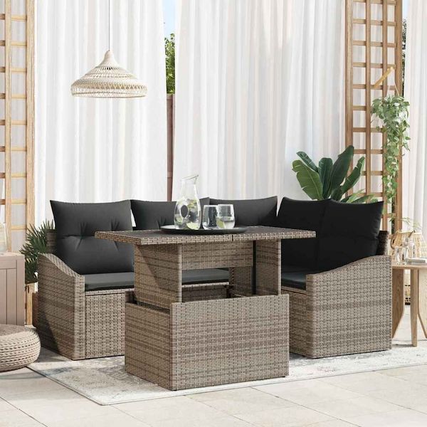 vidaXL Garten-Sofa-Set mit Kissen mit Speicher mit Kissen 5 pcs Grau 3357732