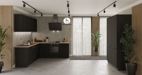 Winkelküche ARIA K-BL ECKE 1 - 215 x 220 + 120 cm Anti Fingerprint Küchenzeile Küchenblock Singleküche Einbauküche Küche Eckküche