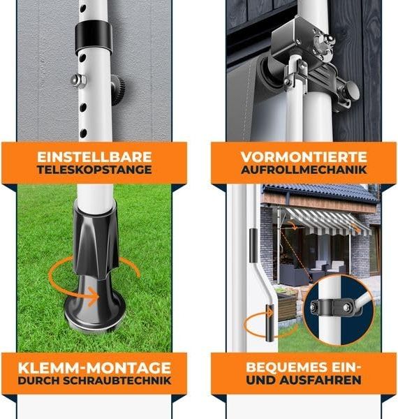 KESSER® Klemmmarkise, mit Handkurbel, ohne Bohren, UV-beständig, höhenverstellbar, wasserabweisend, Anthrazit / Weiß, Breite 300 cm Bild 3