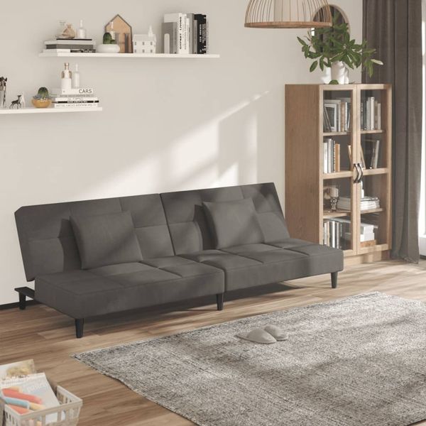 vidaXL Schlafsofa 2-Sitzer mit 2 Kissen Dunkelgrau Samt 375808