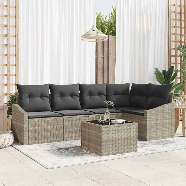 vidaXL Sofa Set mit Kissen 6 pcs Hellgrau Poly Rattan 3346732