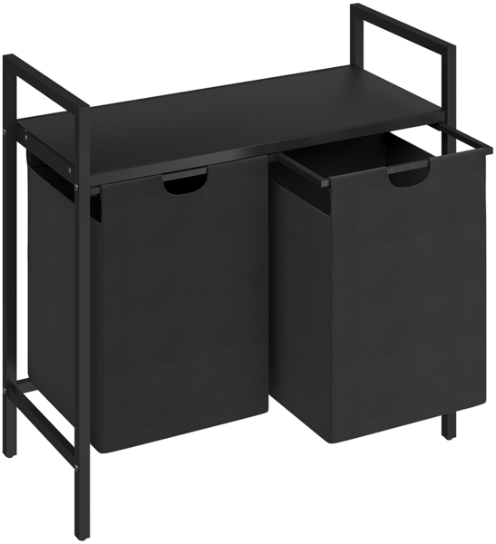 STEELSØN 'Rigil' Wäschesammler, schwarz, Wäschekorb inkl. 2 Wäschesäcke je 45 Liter aus Oxford-Gewebe, ausziehbar, Wäschebox mit MDF-Ablagefläche
