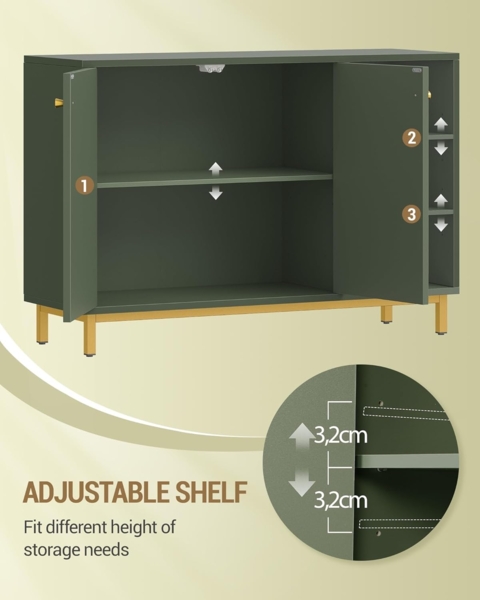 Badezimmerschrank, Badschrank, Küchenschrank mit 2 Türen, Beistellschrank, Sideboard mit offenem Fach, Kommode, verstellbare Ablage, Badezimmer, 35 x 100 x 75 cm, Waldgrün Bild 6