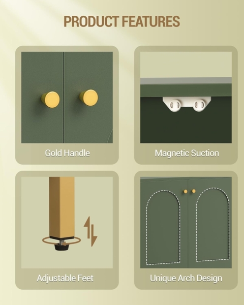 Badezimmerschrank, Badschrank, Küchenschrank mit 2 Türen, Beistellschrank, Sideboard mit offenem Fach, Kommode, verstellbare Ablage, Badezimmer, 35 x 100 x 75 cm, Waldgrün Bild 5