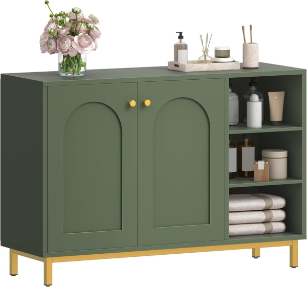 Badezimmerschrank, Badschrank, Küchenschrank mit 2 Türen, Beistellschrank, Sideboard mit offenem Fach, Kommode, verstellbare Ablage, Badezimmer, 35 x 100 x 75 cm, Waldgrün Bild 2