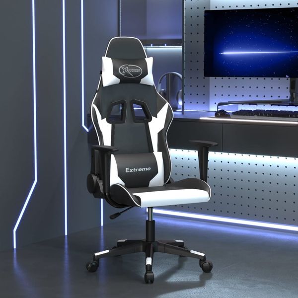 Gaming-Stuhl, Schreibtischstuhl, Bürostuhl mit Massagefunktion Schwarz und Weiß Kunstleder