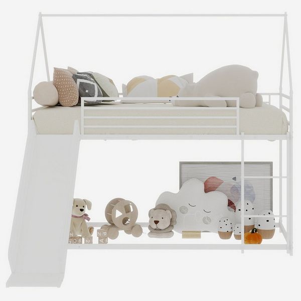 BlingBin Etagenbett Jugendbett Kinderbett (1-St, mit Rutsche und Leiter), Haus geformt Bettgestell,194x185x176,5cm