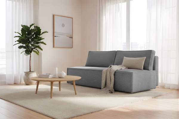 Sofa Designersofa AMANDA 3-Sitzer mit Schlaffunktion in Stoff Poso Grau