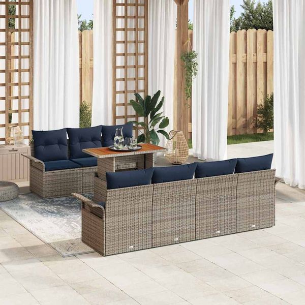 vidaXL Garten-Sofa-Set mit Kissen 8 pcs Grau und Marineblau 3349296