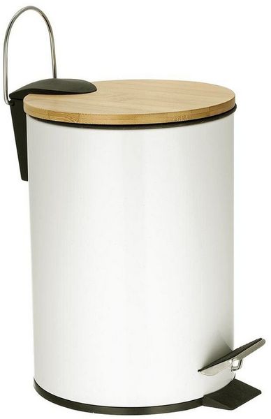 ADOB Kosmetikeimer Abfalleimer 3 Liter Treteimer mit Bambus Deckel, matt lackiert mit herausnehmbarem Inneneimer