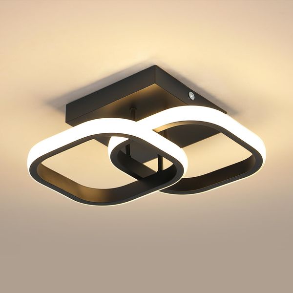 Goeco LED Deckenleuchte Moderne Deckenlampe Innen, 19W, 2135LM, 3000K Warmweißes Licht, LED Lampen Deckenleuchtung Quadratische aus Aluminium für Korridor, Flur Eingang Gang, Balkon, Schwarz
