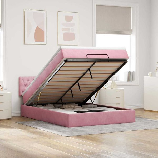 vidaXL Ottoman-Bett mit Matratze Rosa 140x190 cm Samt 3311848