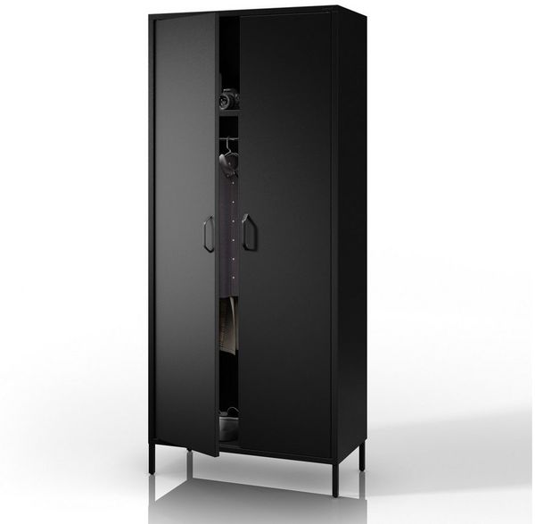 Jan Nowak Kleiderschrank 2 Türig, Metallschrank Glitzernd - Flavio | Ablagen, Kleiderstange, Magnetverschluss | Geräumiger Garderobenschrank für Schlafzimmer | 80 x 185 x 45 cm | Schwarz