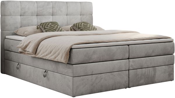 Boxspringbett mit Kopfteil und Topper, Polsterbett - LUKA-KING - 120x200cm - Hellgrau Velours - H3 Bild 3
