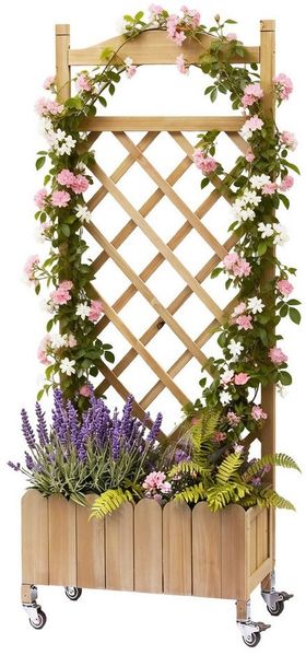 COMHOMA Blumenkasten Rankgitter Pflanzkasten mit Rollen, Holz Hochbeet mit Spalier (2 ST, 1 St, Farbe und Menge sind optional), wetterbeständiger Pflanzenkübel mit Drainagelöchern
