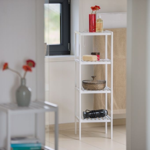 Relaxdays Badregal mit 4 Ablagen, Bambus weiß, 34,5 x 33 x 110 cm Bild 2