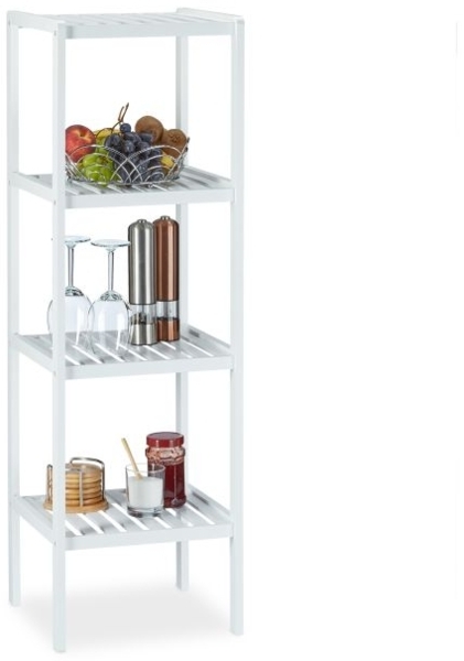 Relaxdays Badregal mit 4 Ablagen, Bambus weiß, 34,5 x 33 x 110 cm Bild 7