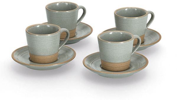 ZELLER 26538 Espresso-Set GRAU/BRAUN, 8-tlg, Steingut