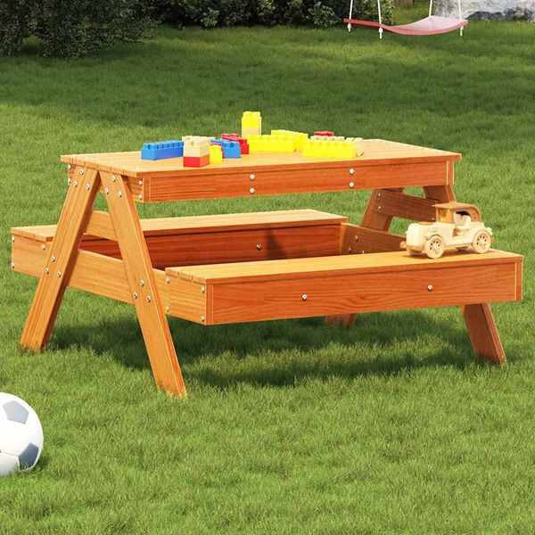 Gartentische, Picknicktisch für Kinder Wachsbraun 88 x 97 x 52 cm Massivholz
