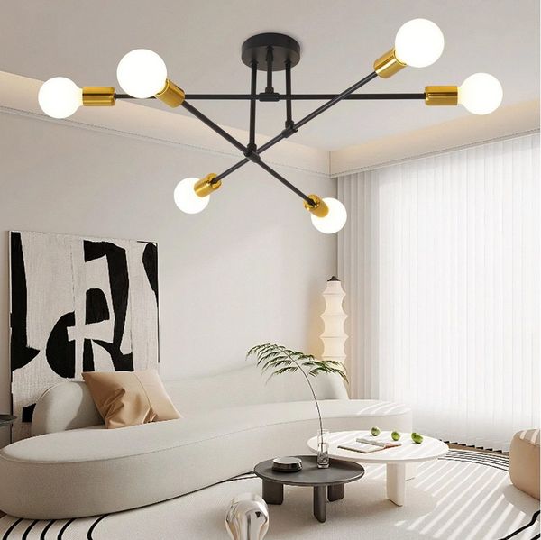 Ophy Kronleuchter Sputnik Kronleuchter, 6‑flammig, Vintage Deckenlampe aus Metall (E27), ohne Leuchtmittel, halbbündige Deckenbeleuchtung, für Esszimmer, Schlafzimmer & Wohnzimmer