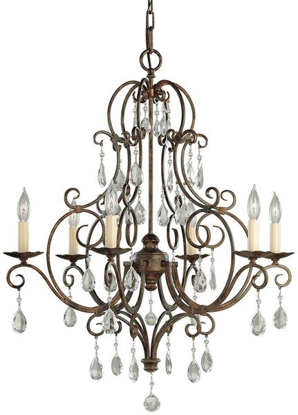 Feiss FE-CHATEAU6 Kronleuchter Chateau E14 60W Stahl, Kristall; Bronze mokka B:63. 8cm Ø63. 8cm dimmbar höhenverstellbar