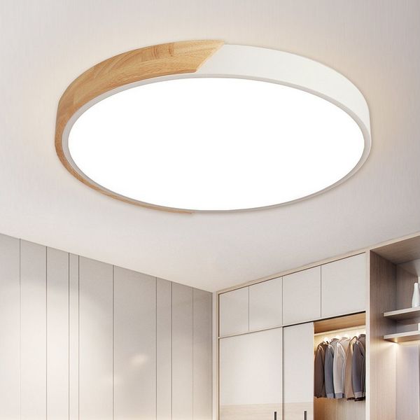 style home LED Deckenleuchte Runde Deckenlampe aus Holz & Metall, dimmbar mit Fernbedienung, 48W, Ø50x4 cm, LED fest integriert, einstellbar von warmweiß bis kaltweiß, für Wohnzimmer Schlafzimmer Büro Küche Diele