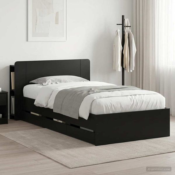 vidaXL Bettgestell mit Stauraum Schwarz 90x190 cm Holzwerkstoff 3433919