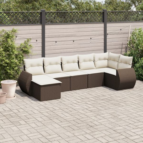 vidaXL 7-tlg. Garten-Sofagarnitur mit Kissen Braun Poly Rattan 3221682