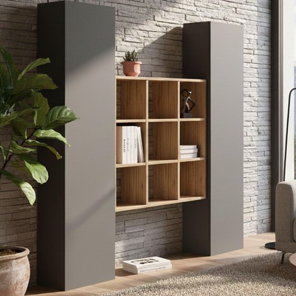 Dmora - Kommode Fausto, Wohnzimmer-Set mit 2 Türen und Regalen, Wohnzimmer-Buffet, Küchen-Sideboard, 100% Made in Italy, 170 x 30 x 180 cm, Anthrazit und Ahorn