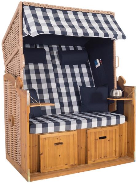 2 Sitzer Natur Ostseestrandkorb Hörnum Blau kariert